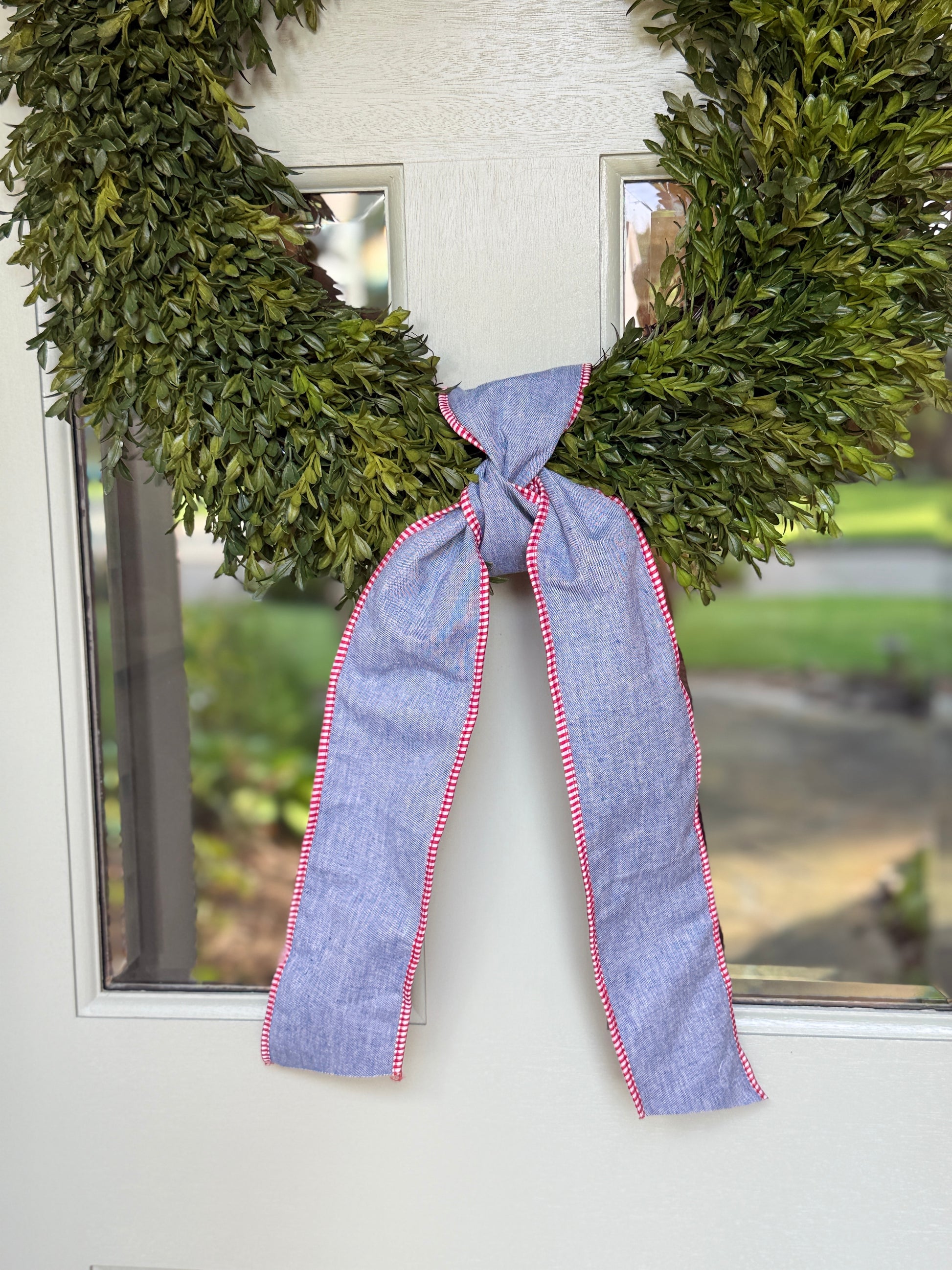 Chambray and Red Gingham Double Sided Ribbon Sash