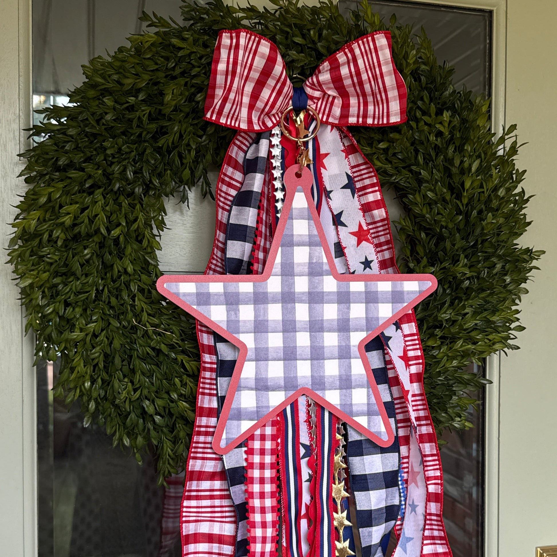 Blue Gingham Flag Wreath Charm