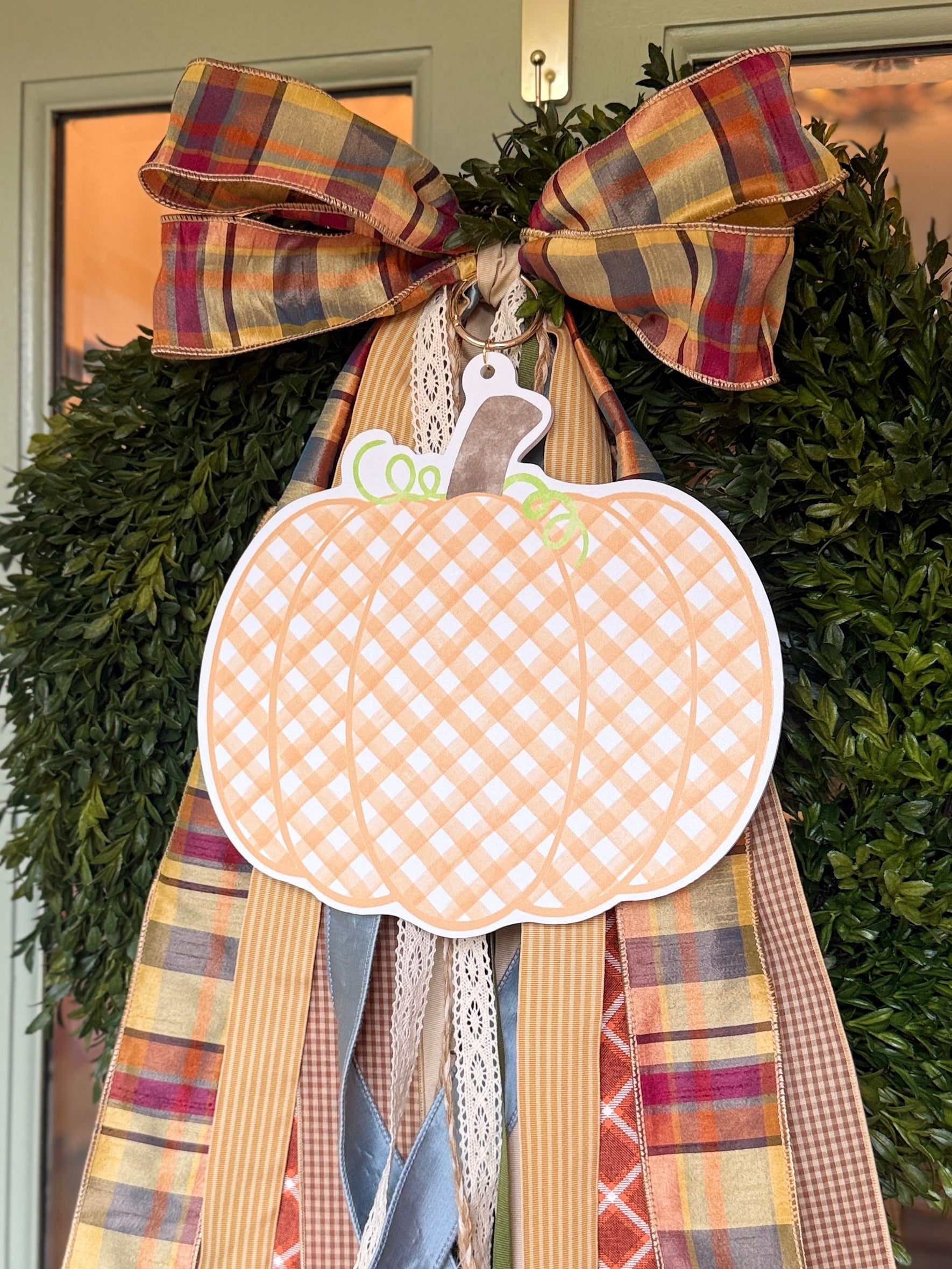 Gingham Pumpkin Wreath Charm