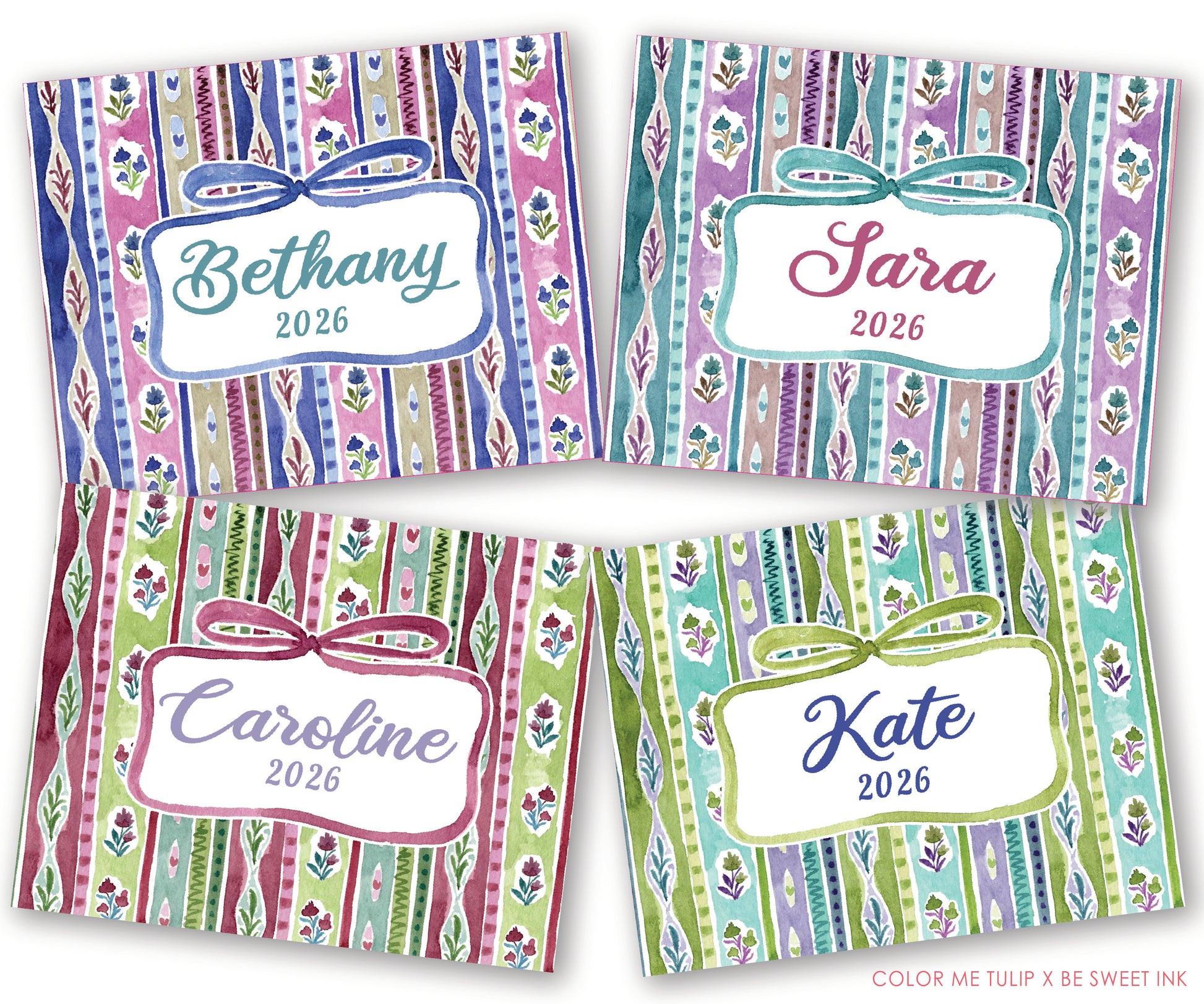 Set of 4 Watercolor Bow  (Color Me Tulip x Be Sweet Ink)
