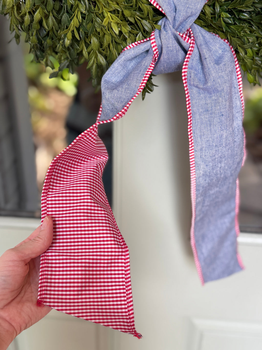 Chambray and Red Gingham Double Sided Ribbon Sash