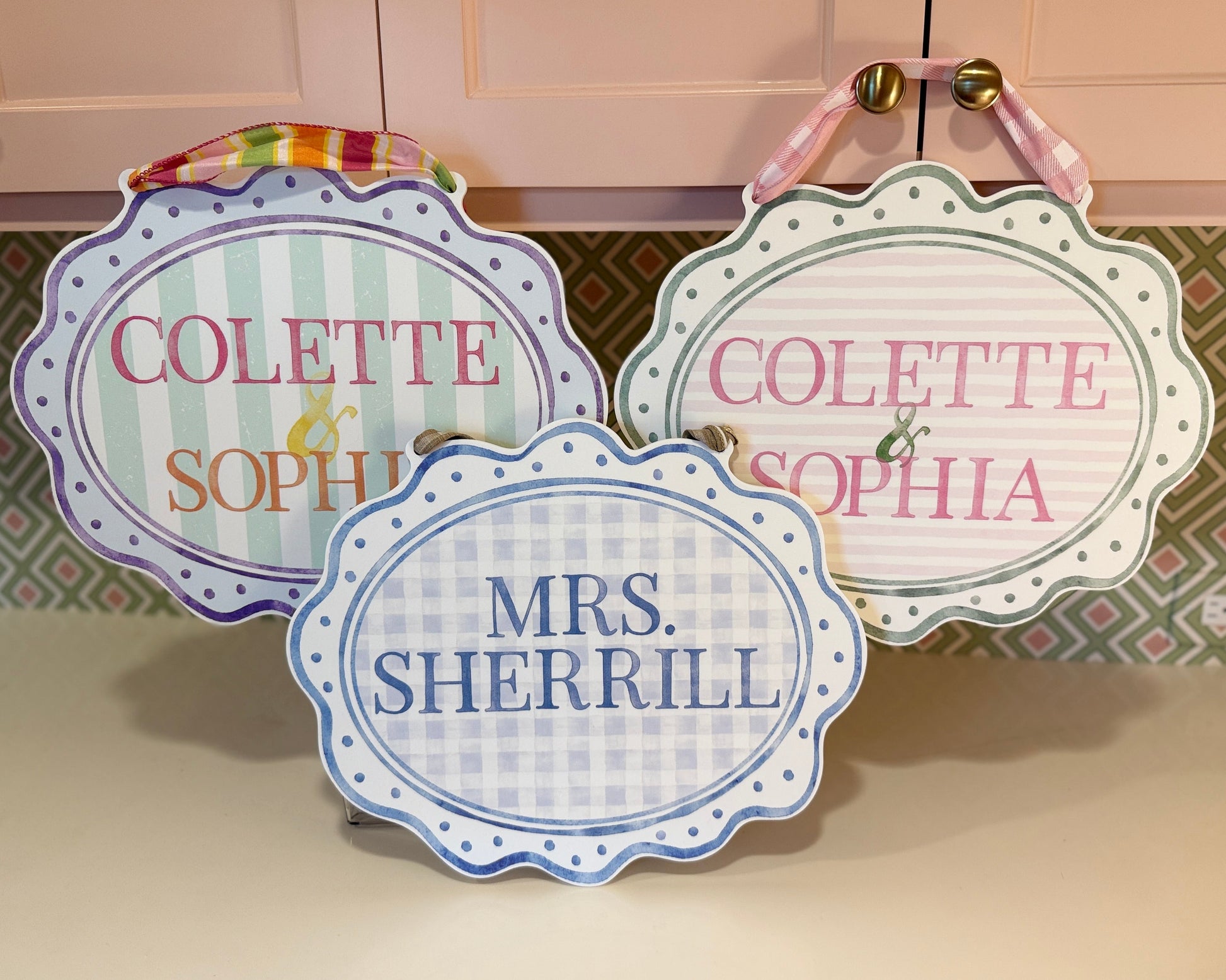 Watercolor Scallop Stripe Door Sign