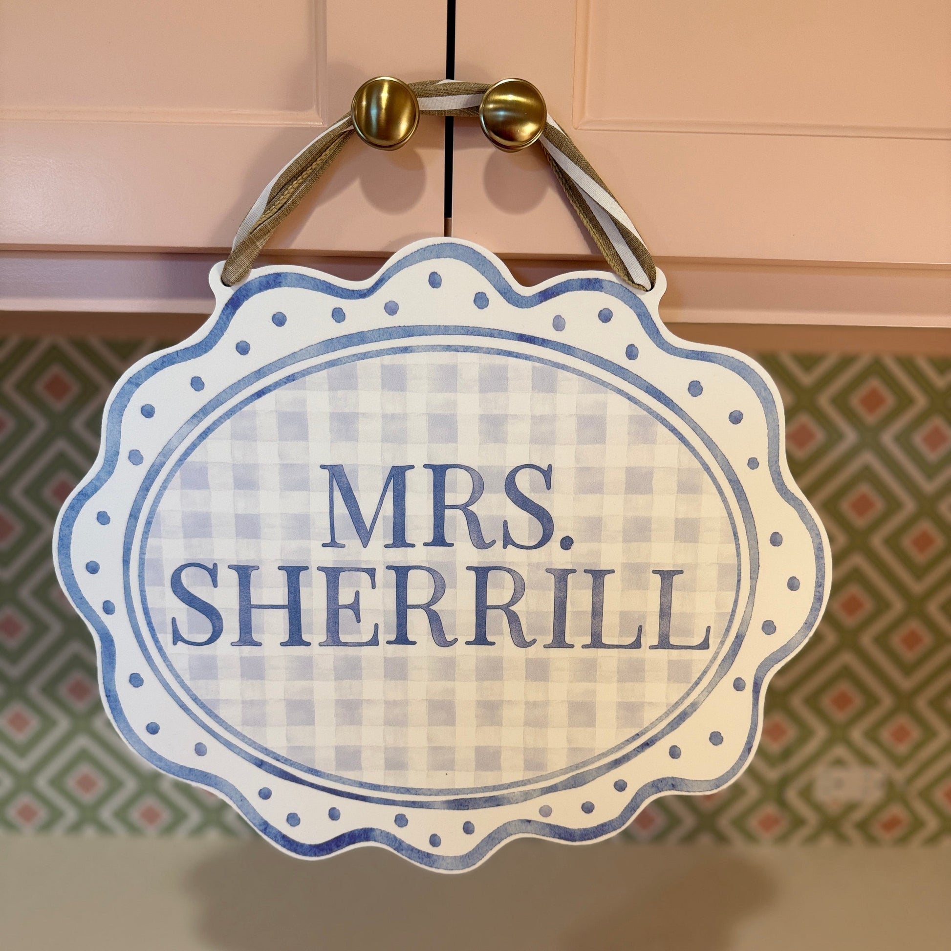Watercolor Scallop Stripe Door Sign