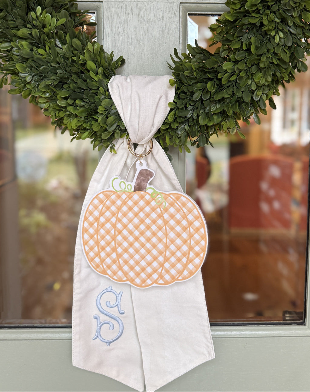 Gingham Pumpkin Wreath Charm