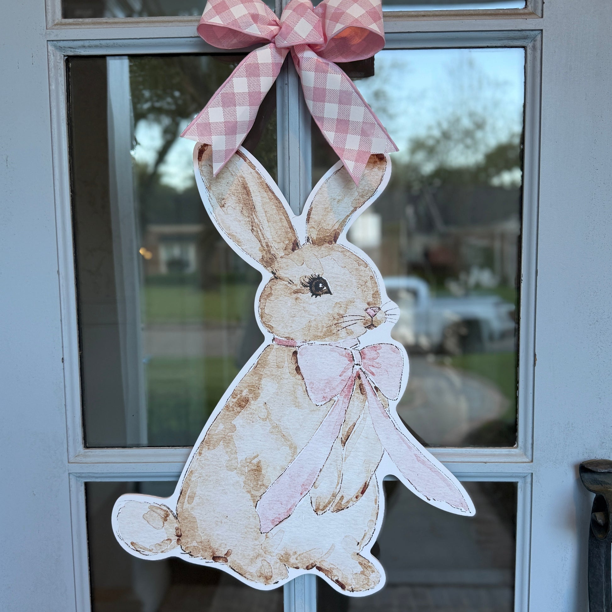 Pink Bow Bunny Door Hanger