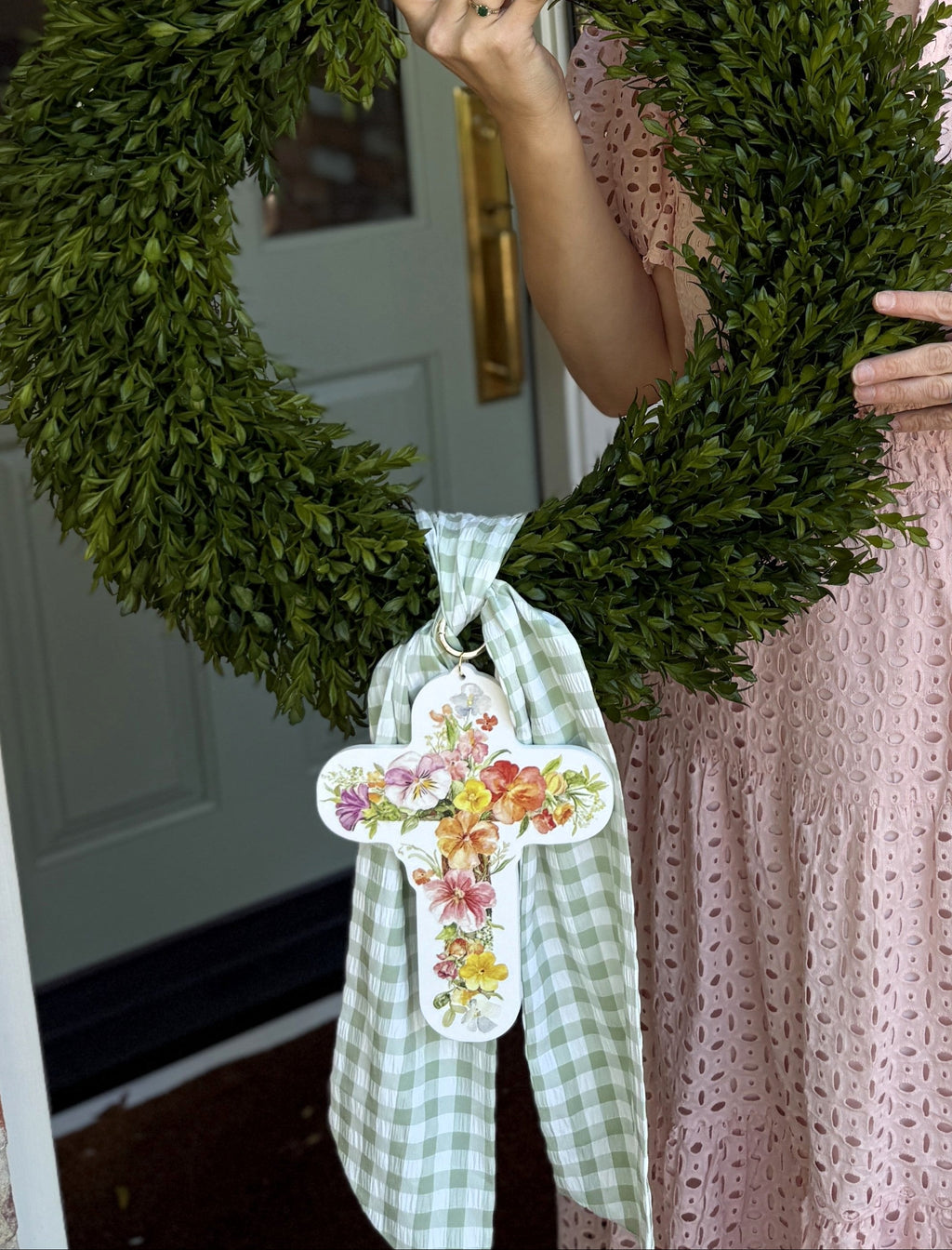 Floral Cross Wreath Charm