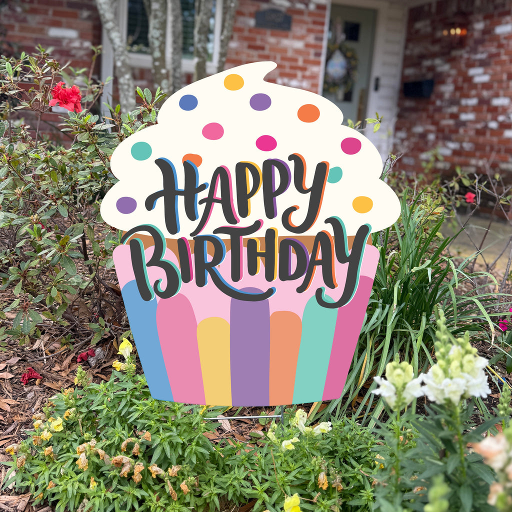Rainbow Cupcake Yard Sign