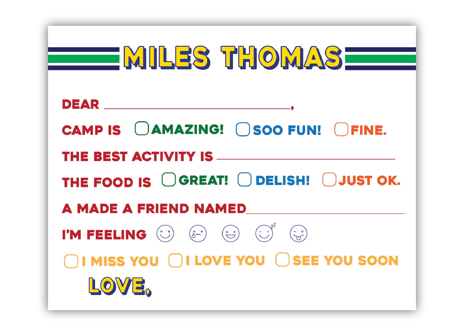 Fill-in-the-blank Emoji Camp Stationery