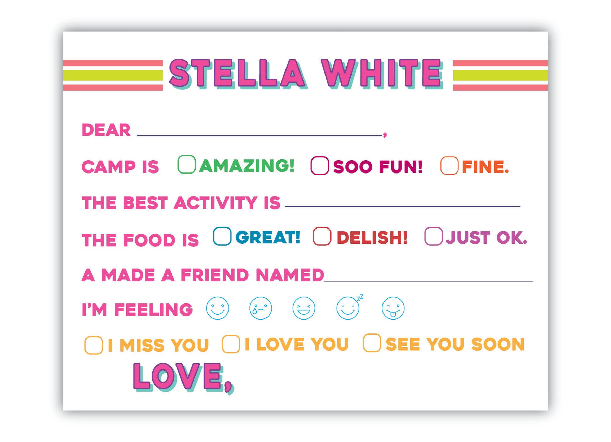 Fill-in-the-blank Emoji Camp Stationery